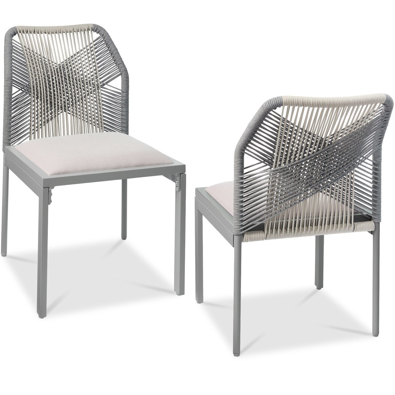 Best Choice Products Set of 2 Indoor/Outdoor Aluminum Woven Side Dining Chairs w/ All-Weather Rope